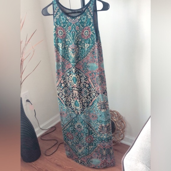 Peruvian Connection Penelope Knit Tank Pima Cotton Sheath Dress Floral Jacquard - Picture 2 of 7